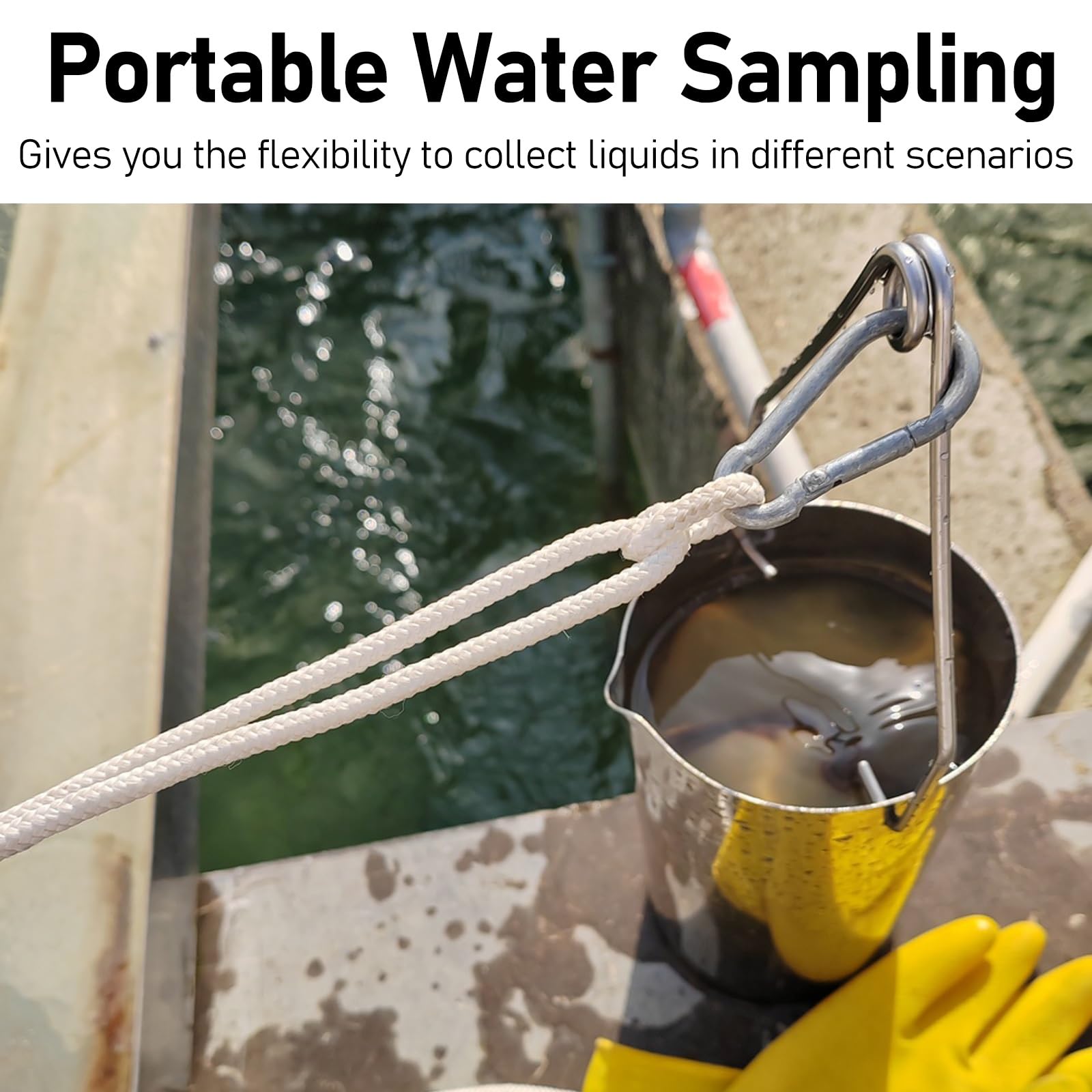 Cucchiaio per campionatore d'acqua in acciaio inossidabile 304, 2000 ml, leggero, contenitore ultra resistente per monitoraggio ambientale e test di qualità dell'acqua