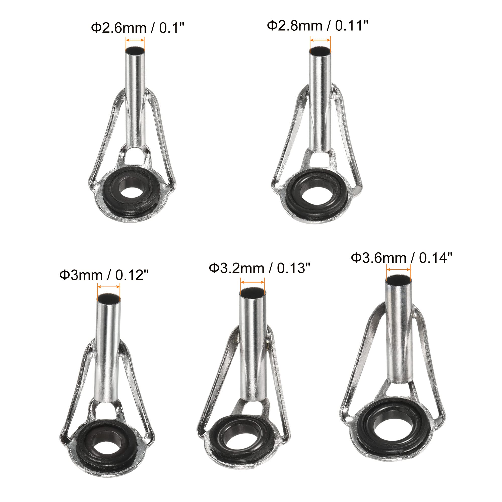 PATIKIL 1.6-3.6mm Tubo Dia Pesca Canna Suggerimenti Riparazione Kit, 50pz Ferro oring Guida per Acqua Salata Acqua Dolce Pesca, Argento Tono
