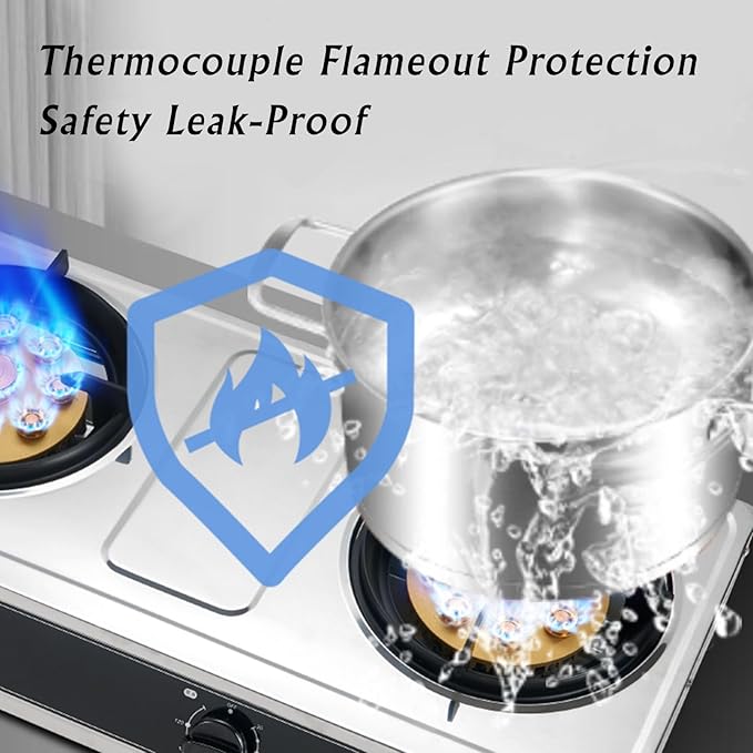 Estufa de Gas 2 Puestos, Acero Inoxidable, Protección de Apagado miniatura 8