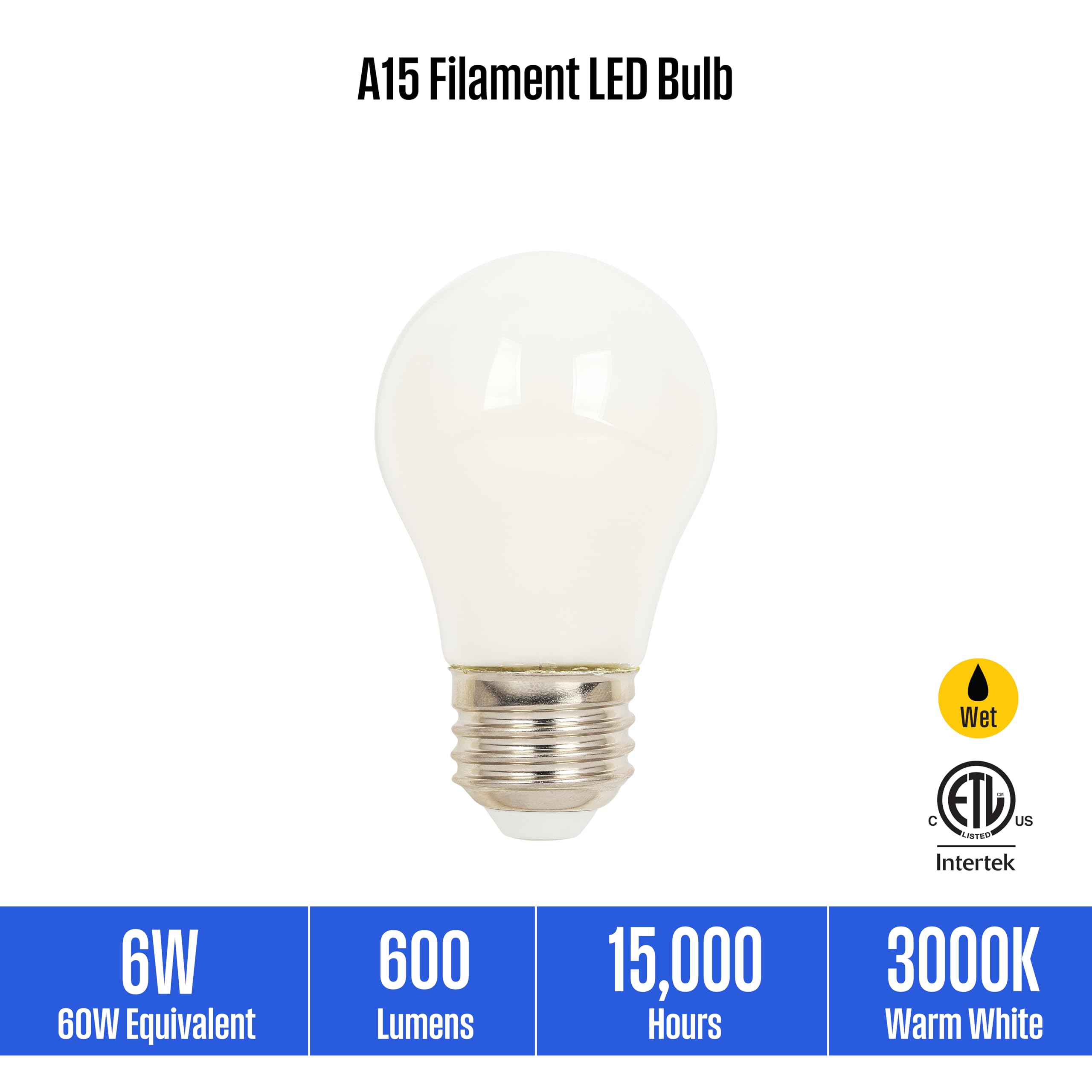 Westinghouse Lighting 5325000 6 Watt 60 Watt Equivalent A15 Dimmable Soft White Filament LED Light Bulb Medium Base — view 4