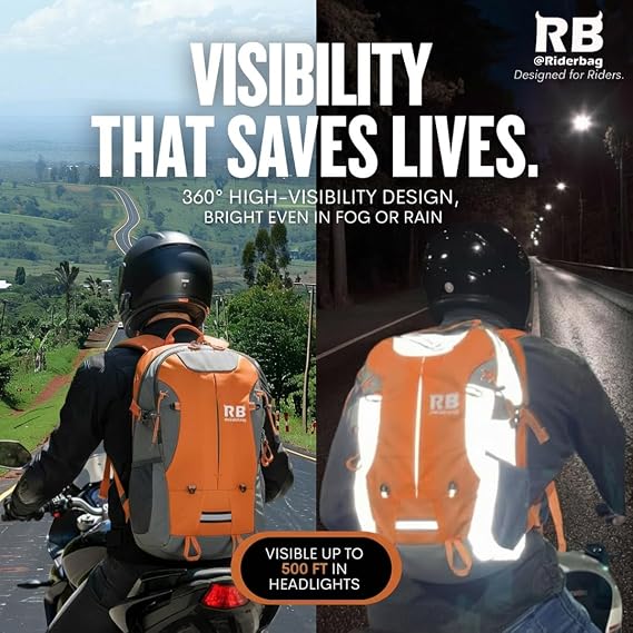 Reflective Motorcycle Backpack. Lightweight 35L sport Backpack for motorcycle, bike riders, Commuter essential