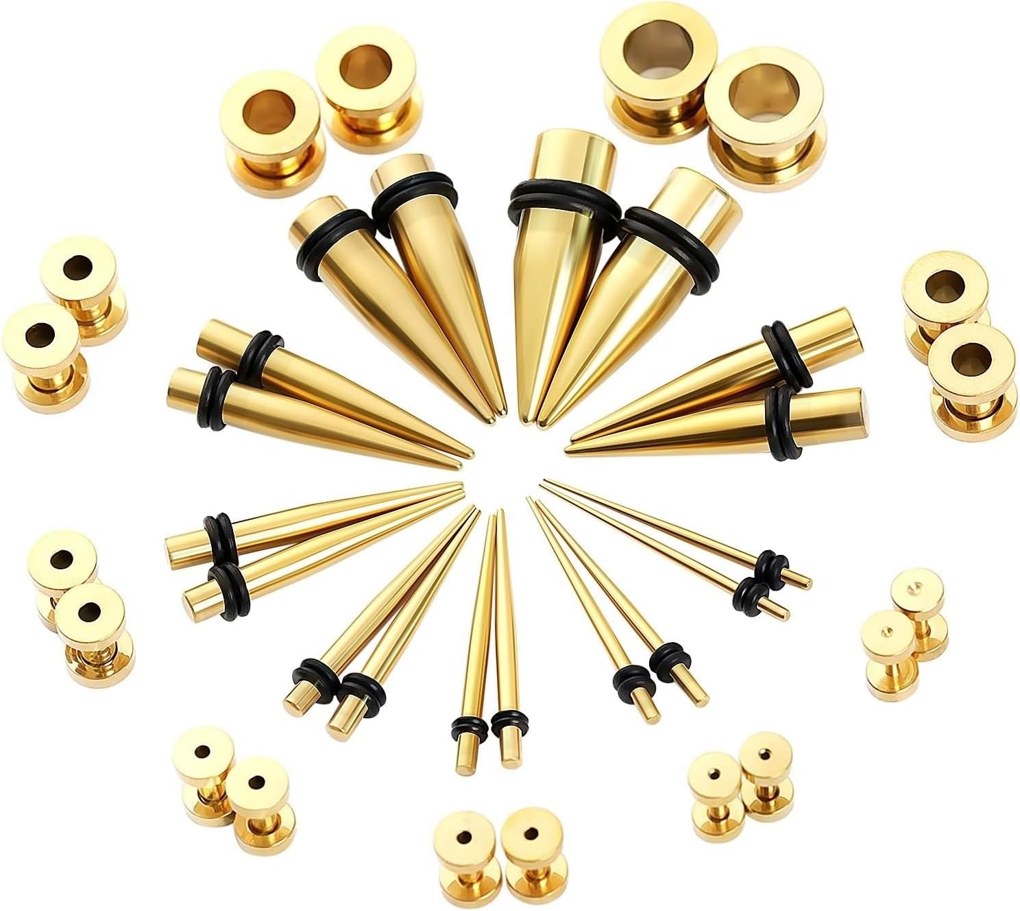 14g-00g Tunnel Plug Earrings for Men, Ear Gauges for Women Stainless Steel Taper and Tunnels Set Screw Back Body Piercing Jewelry for Ears 36pcs
