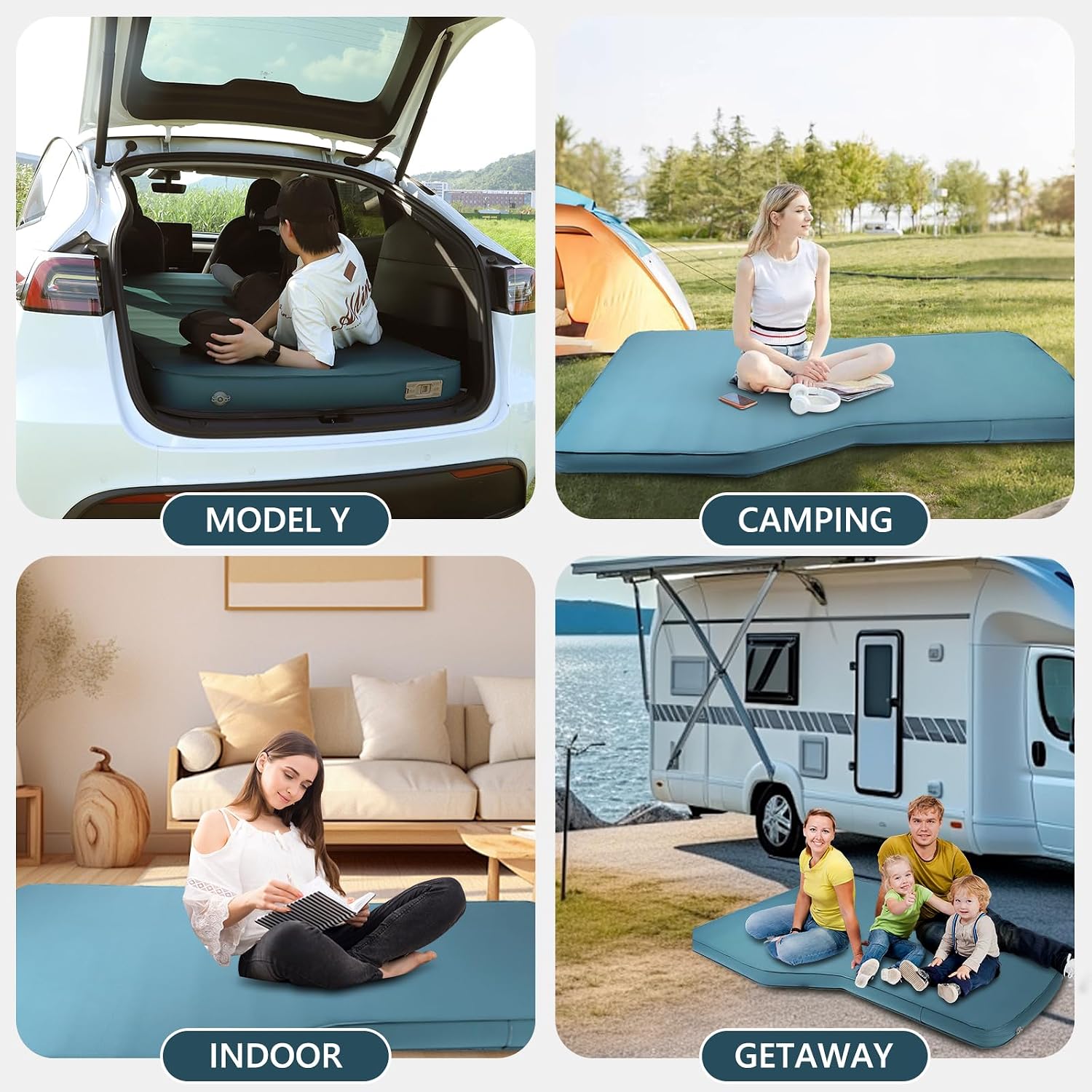 Camping Air Mattress Tesla Model Y Mattress 4" Ultra Thick SUV Air Mattress for Tesla Model Y Mattress Self Inflating Sleeping Bed Portable SUV Air Mattress Car Bed Camping Blue