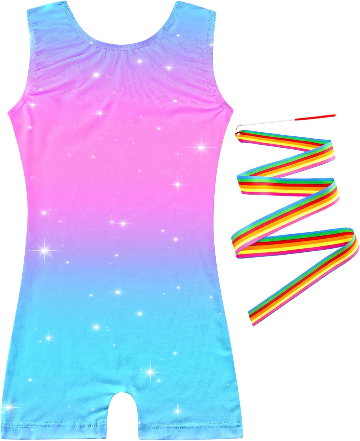 Leotards for Girls Gymnastics Kids Sleeveless Biketard with Shorts Sparkly Dance Tumbling Outfits