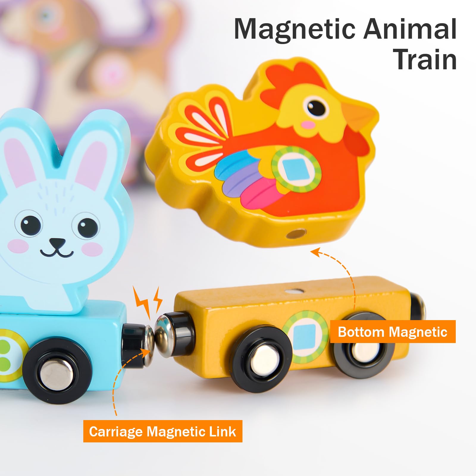 Atoylink Fattoria Cubi Impilabili di Giocattoli per Bambini, Giochi Montessori con 6 Cubi Impilabili & 6 Fattoria Animali Bambini & 6 Trenino Legno, Gioco Educativo Regali per Bambini di 3 Anni - 4