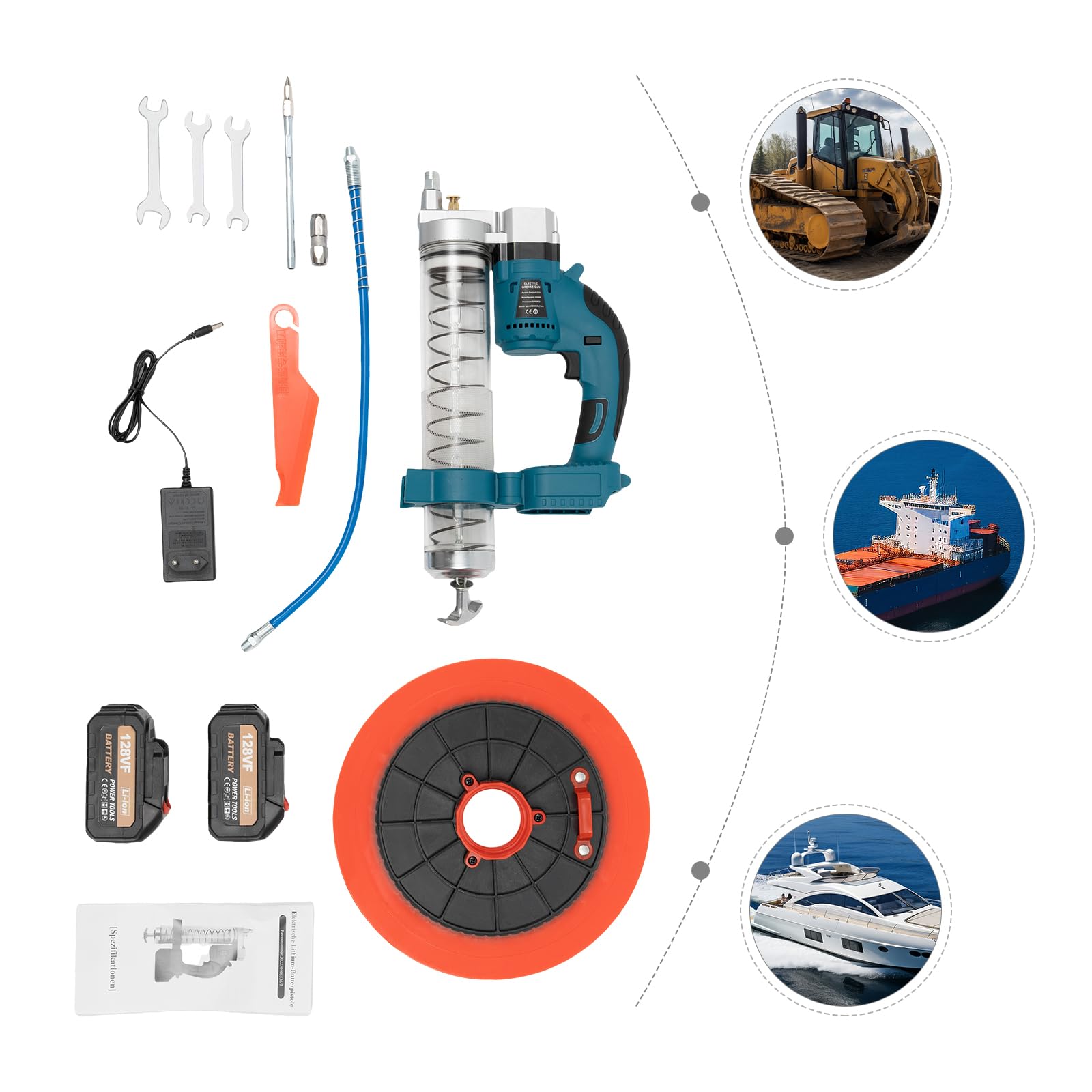 Engrasador a batería Kit pistola engrasadora eléctrica con 2 baterías y cargador con tubo y tubo flexible apto para el llenado de aceite de automóviles y máquinas agrícolas