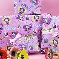 Vista 5 de Geluode Papel de regalo de cumpleaños de princesa para niñas y bebés, bonito diseño de castillo de princesa rosa, papel de regalo para cumpleaños