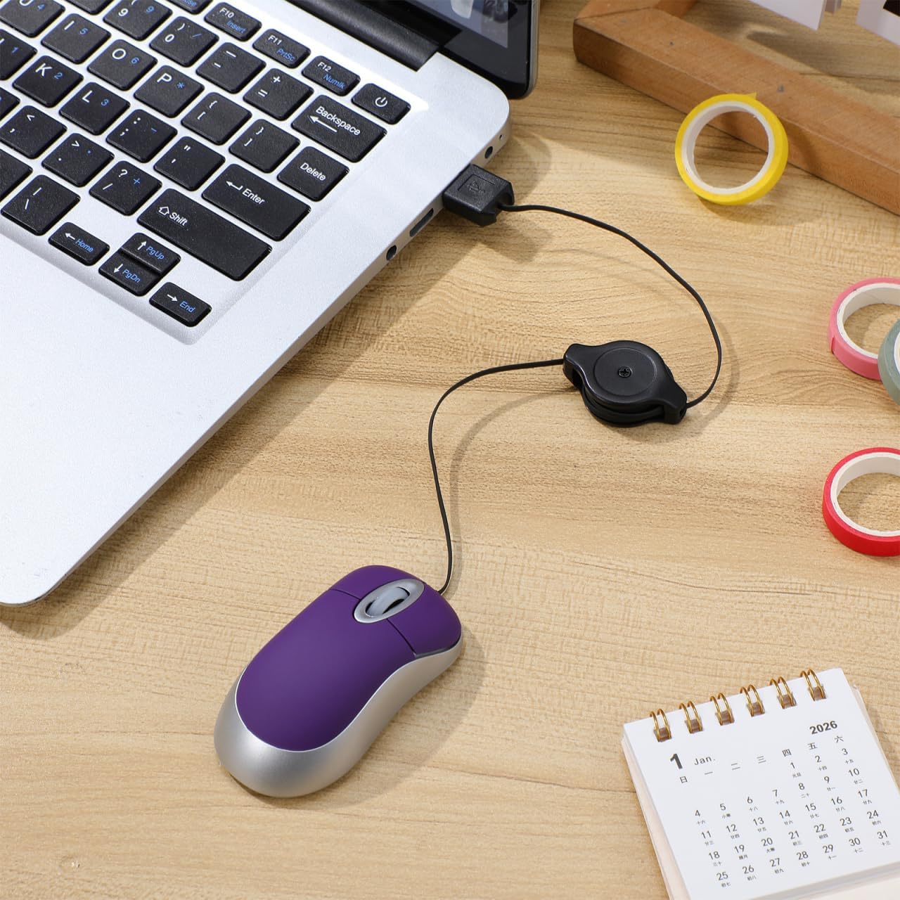 Angoily Portable Mouse, 3Pcs3 Mini Travel Mouse for Laptop, 31" USB - A Purple Wired Optical Pointing Device, Smooth Tracking Retractable Corded for Laptop Pc Accessory, Ergonomic Shape