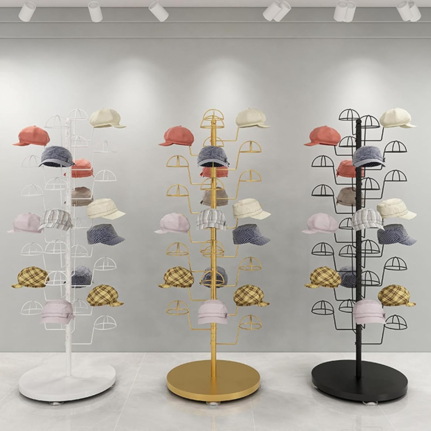 Hat Rack Stand,Baseball Hat Holder Hats Display Rack,Hats Stand Display Metal, Hat Storage Organizer, Free Standing Head-wear Caps Stand, Commercial or Home Use (Gold 5 Tier 25 Ha,Gold,5 Tier 25 Hat