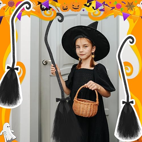 Miniatura 6 de Escoba de bruja de Halloween, escoba de bruja de Halloween con cintas, accesorios de bruja de mago, decoración de bruja, disfraz de bruja, escoba