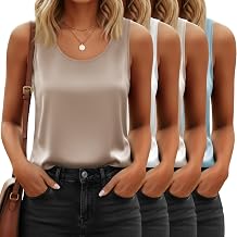 4 Pack Womens Silk Satin Tank Top Camisole Sleeveless Work Undershirt Scoop Neck Lightweight Blouse Dressy Shirt