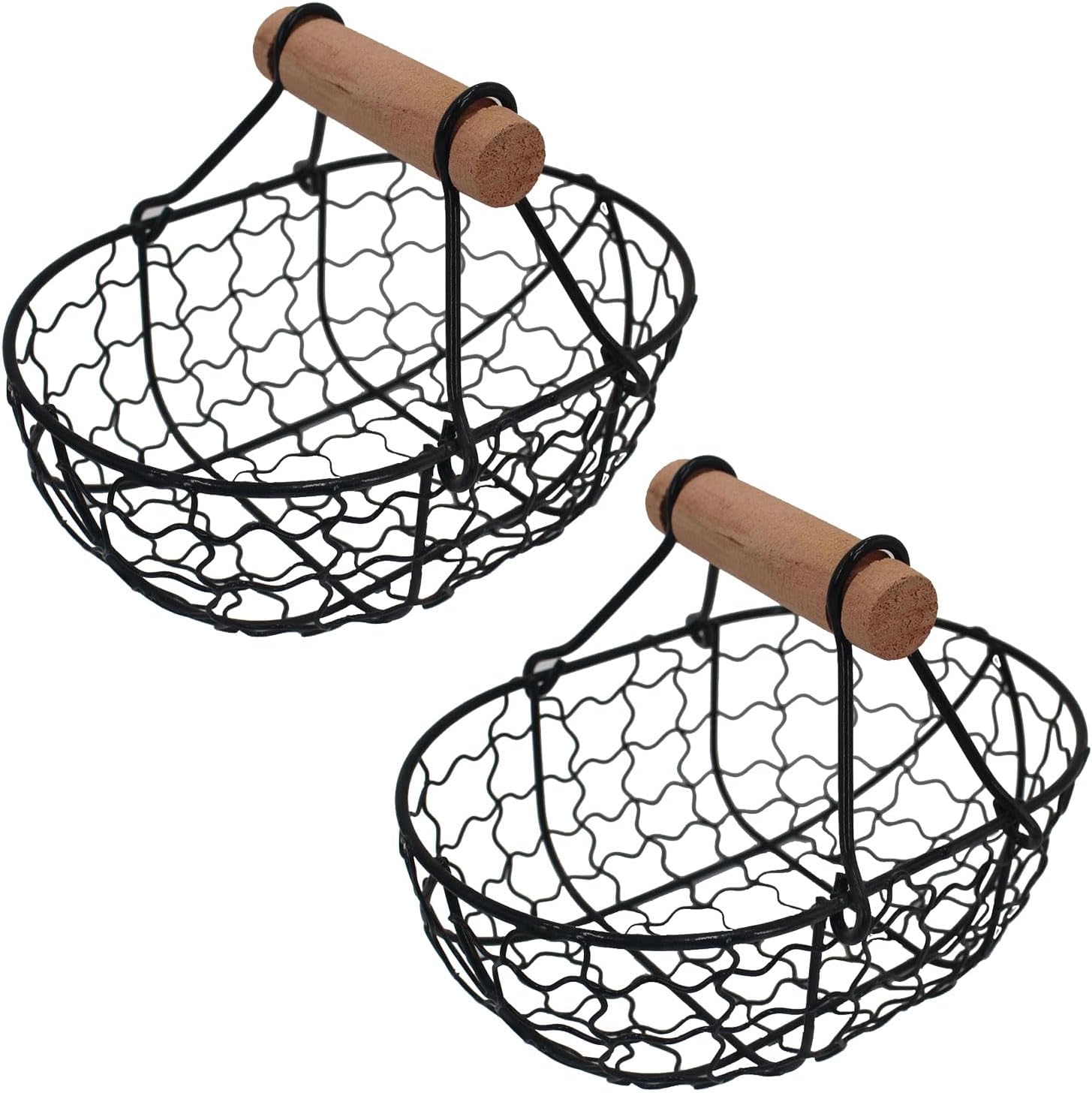 Flower girl basket, 2PCS 18x12x12cm wedding retro petal basket pastoral style, wooden handle country wire, used for wedding and home decoration.(Black)