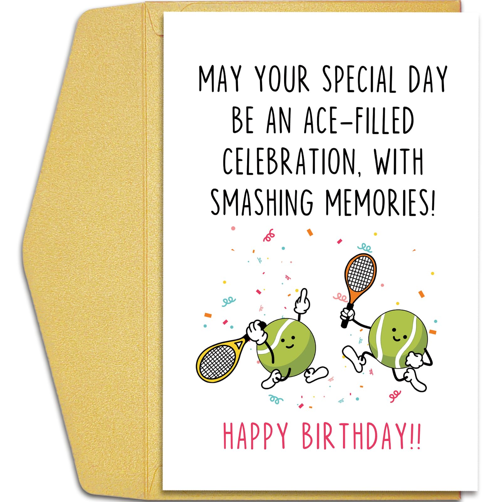 Qiliji Cute Tennis Birthday Card Gift for Him Her, Funny Birthday Card Gift for Kids Boy Girl, Sports Themed Bday Cards for Tennis Lover, Ace-Filled