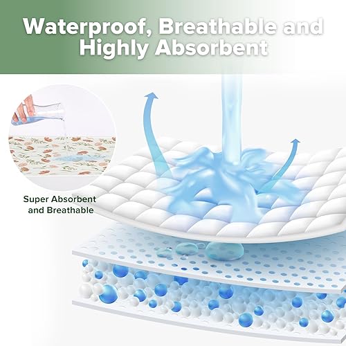 Miniatura 4 de haakaa Forro impermeable para cambiador, 100% algodón, suave y transpirable (2 piezas, 13 x 27.5 pulgadas, flor de terciopelo + hojas de amor)