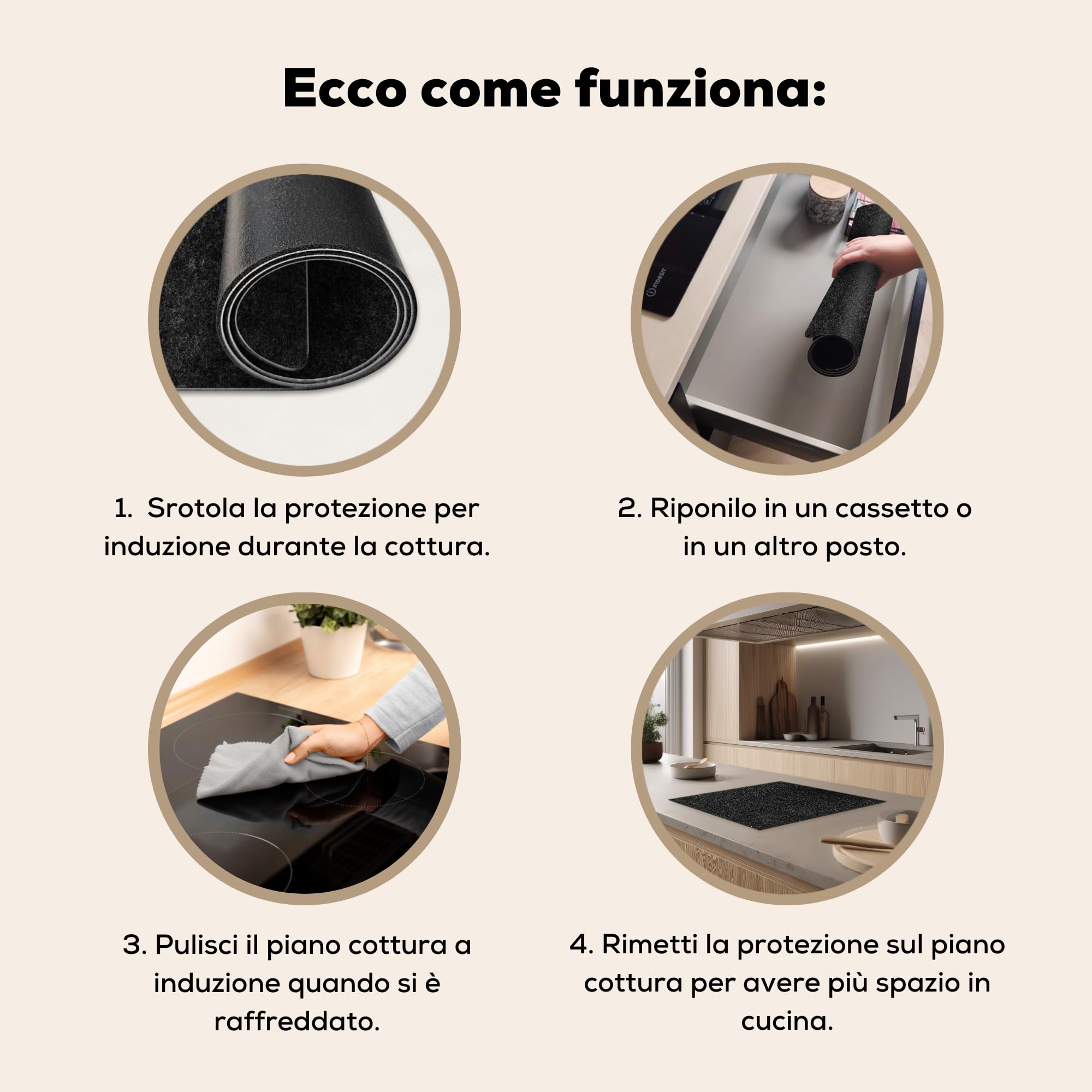KitchenYeah© Coperchio Piano Cottura 59x52 cm Cucina Copri Fornelli Tappetino Induzione Antiscivolo Piastra Protezione Nero - Granito - Design - Pietra