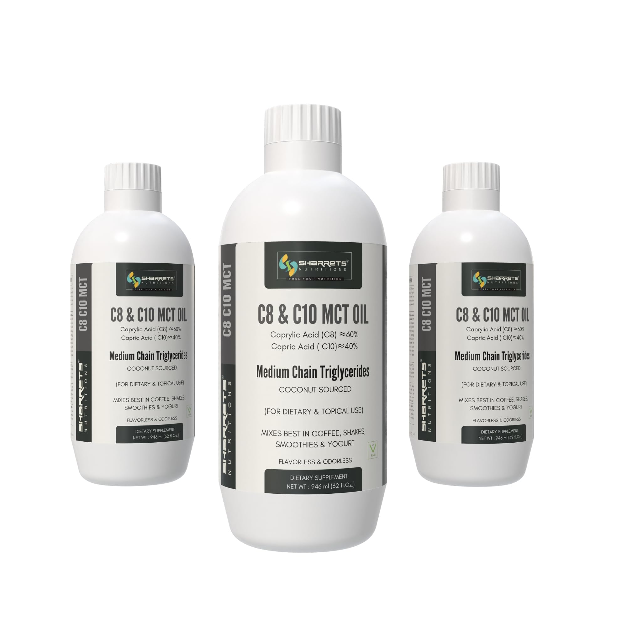 Sharrets C8 C10 MCT Oil (32 fl Oz x 3) Pure Medium Chain Triglycerides for Radiant Skin, Lustrous Hair, and Wellness (Dietary & Topical Use) (B085T5GQTW) Amazon Price History, Amazon Price Tracker