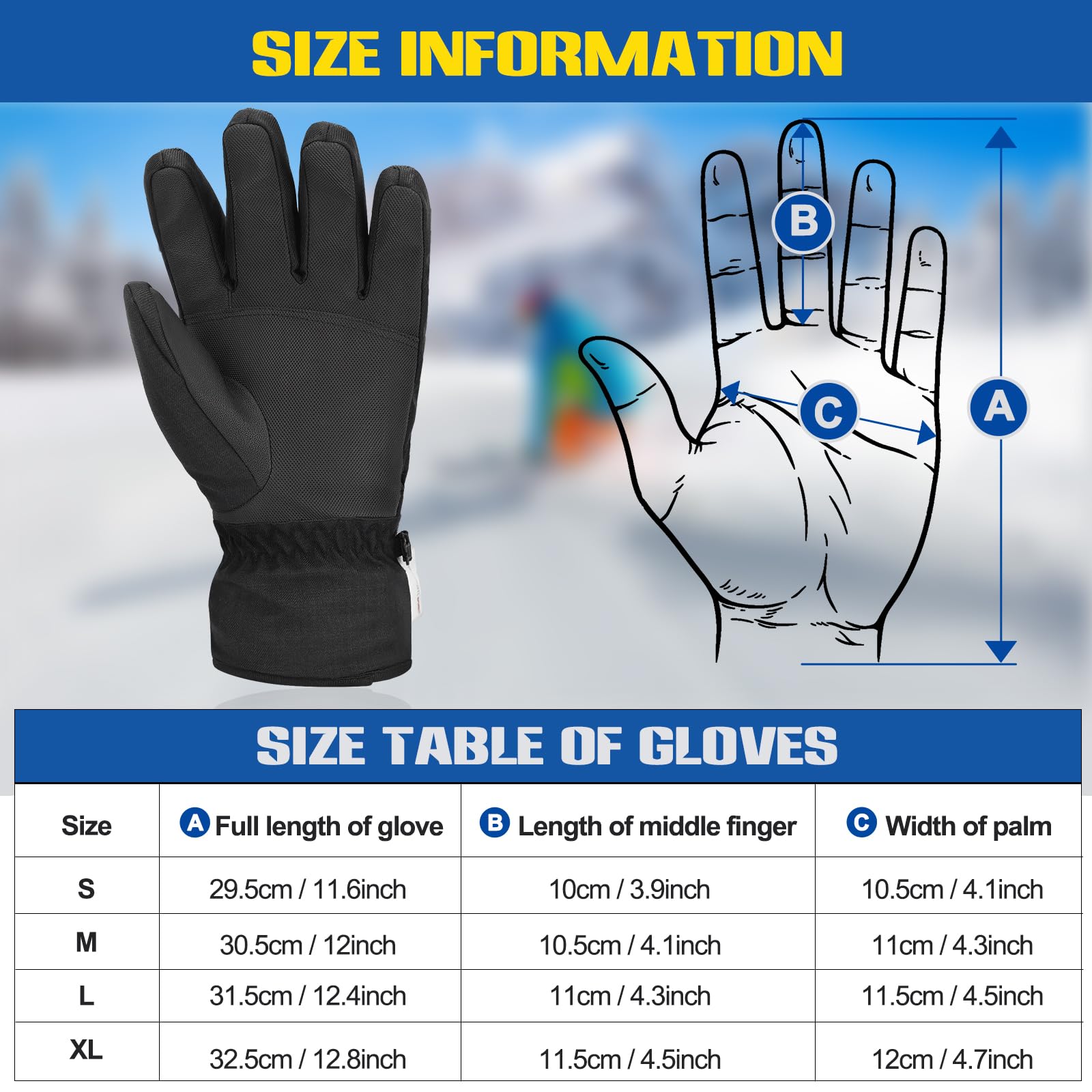 Gants de Ski, Gants Chauds d'hiver à Écran Tactile pour Homme et Femme Neige Imperméable Vent Respirant Antidérapant Poignet Réglable pour Ski Snowboard Cyclisme Moto Randonnée