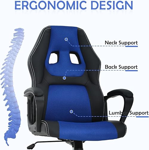Miniatura 4 de Silla de oficina ergonómica para videojuegos, silla reclinable ajustable para computadora con soporte lumbar, reposabrazos y reposacabezas, silla