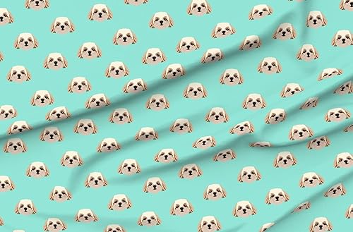 Spoonflower Tela  Shih Tzu Perros Patrón Verde Azulado Lindos Animales Aqua Fun Mascotas Impreso en Petal Signature Tela de Algodón por The Yard