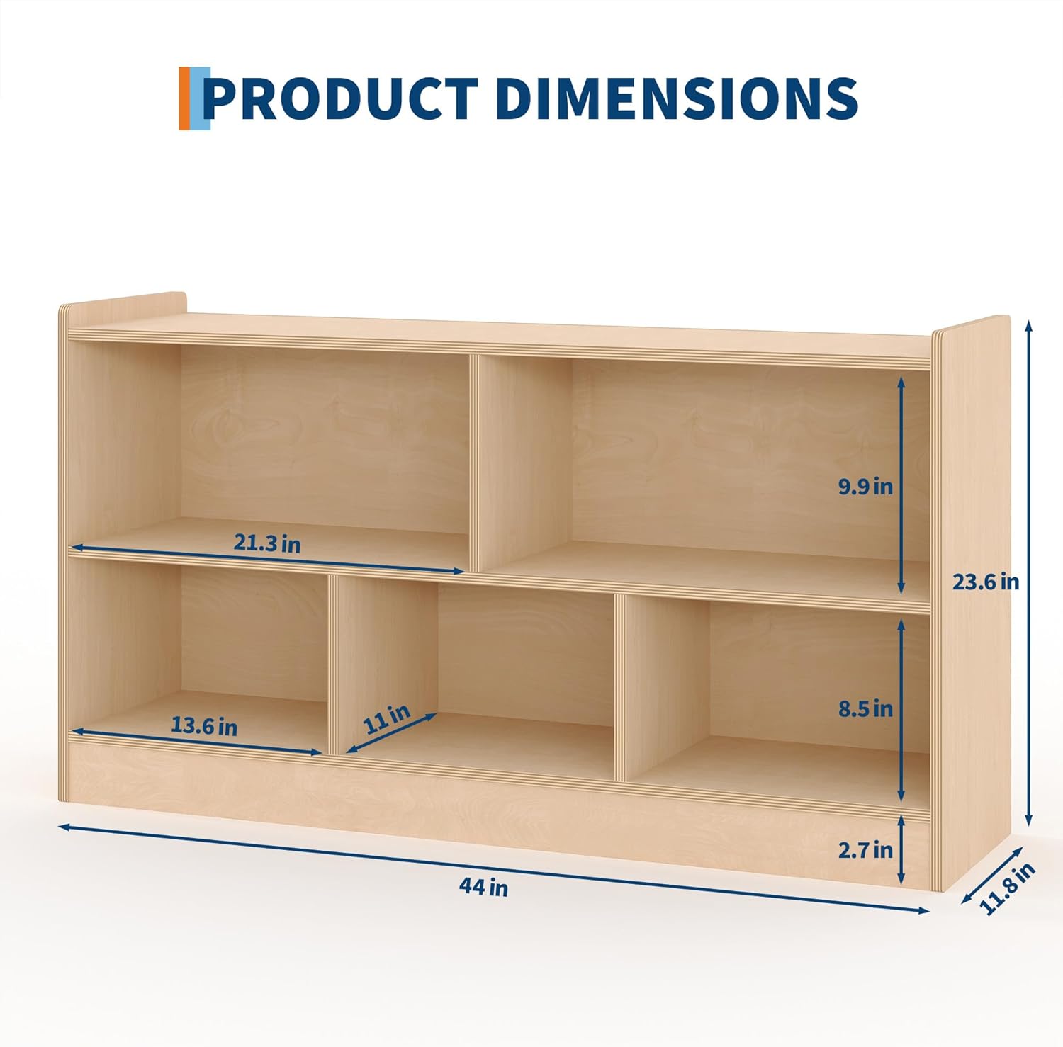 Wooden 5-Section 2-Tier Bookshelf, Open Shelving Kids Bookcase with Toy Storage Organizer for Playroom Nursery Classroom Kindergarten