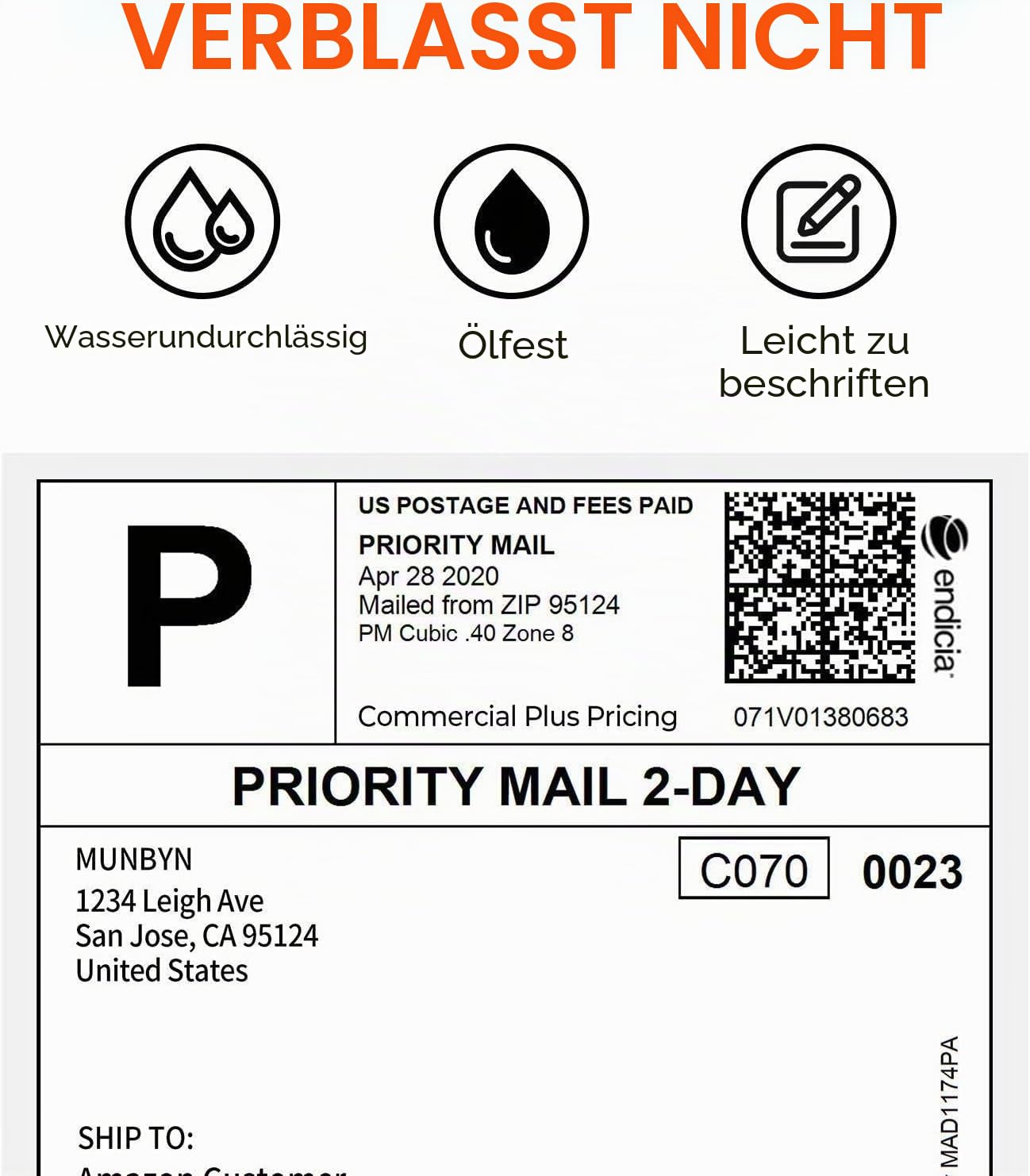 MUNBYN Versandaufkleber 4×6 DHL Etiketten (500 Stück 10.2 x 15.2 cm) Thermopapier Versandetiketten für MUNBYN, Phomemo, Polono Labeldrucker 4XL Wasserfester Etiketten Papier, BPA/BPS-frei