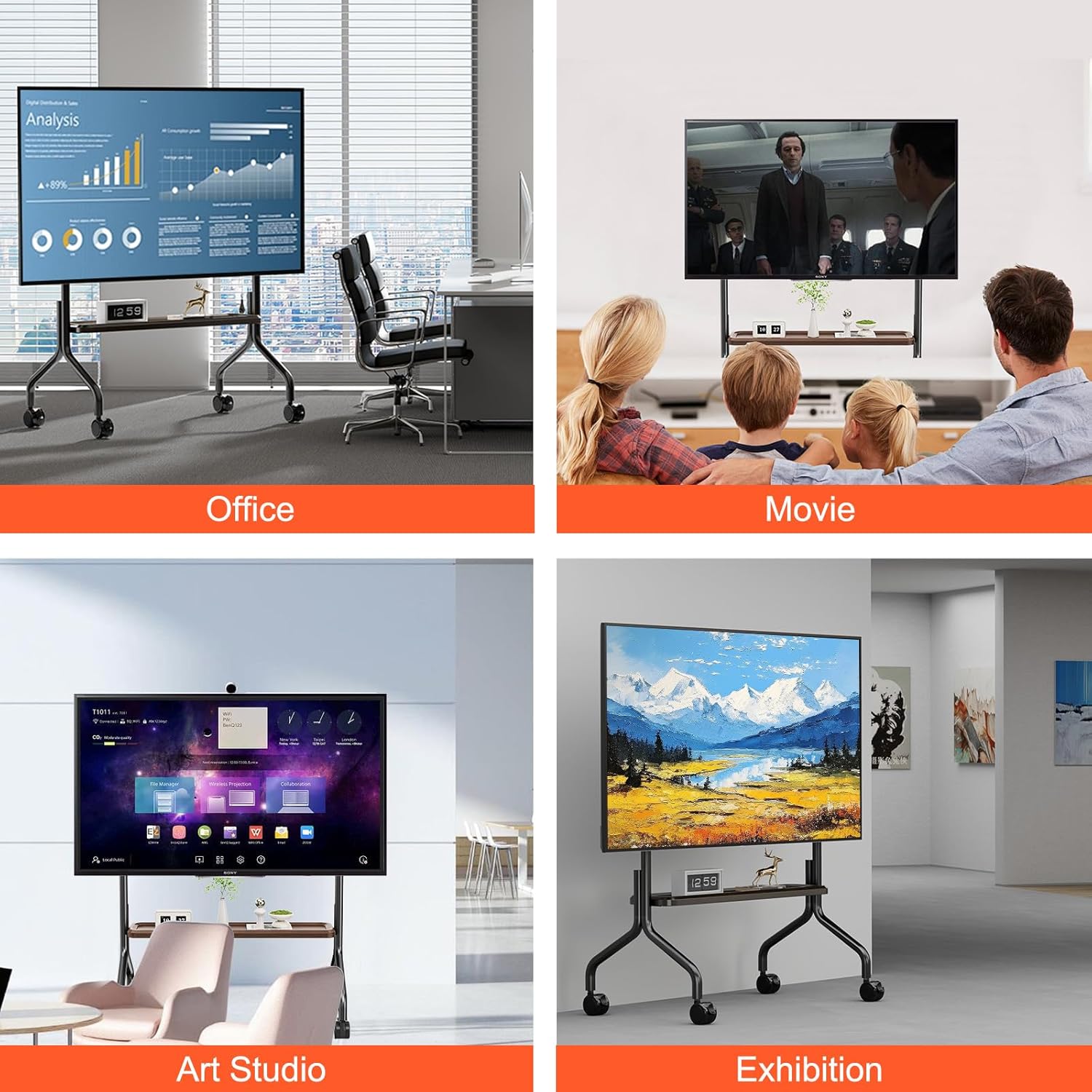 Mobile TV Cart Easel Rolling TV Stand for 32 to 75 Inch LCD LED OLED Flat Panel Screens, Portable Floor TV Stand with Locking Wheels Hold Up to 110 Lbs,Rolling TV Cart Max VESA 600x400mm