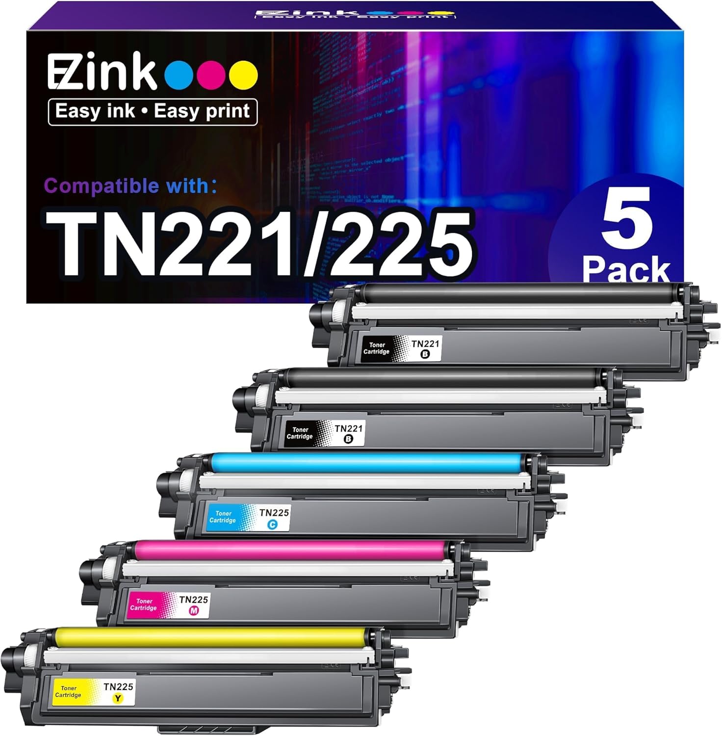 E-Z Ink Compatible Toner Cartridges 5-pack for Brother TN-221/225