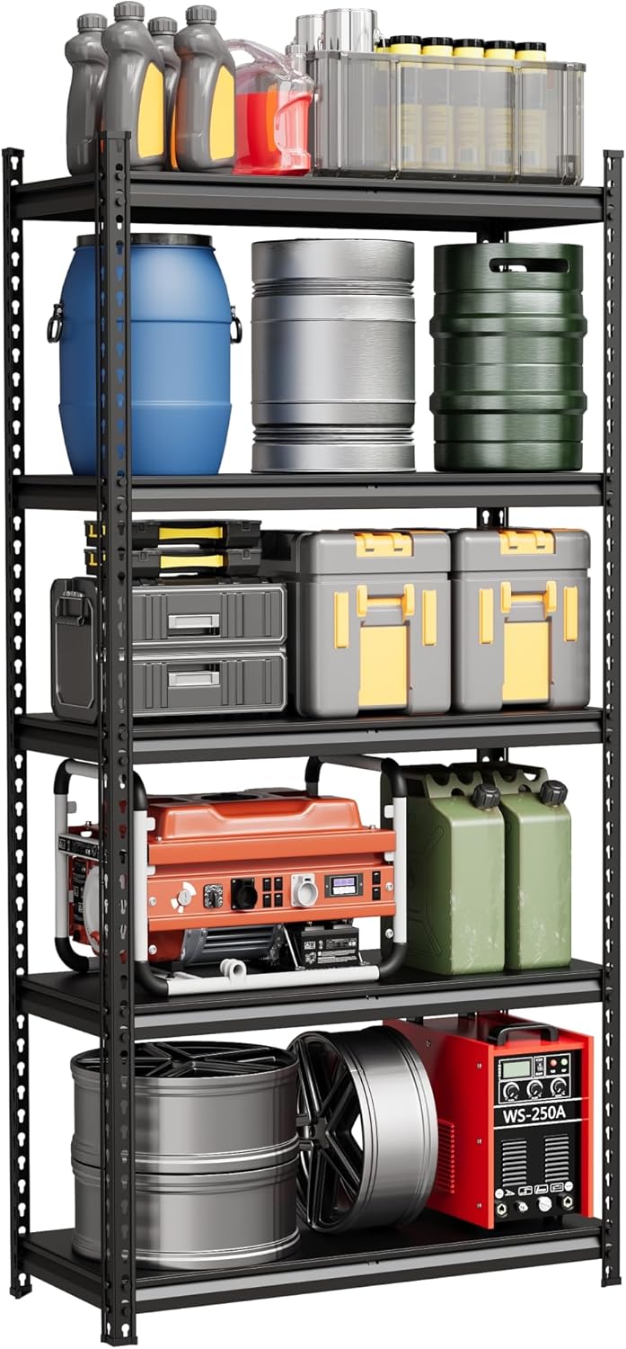 5-Tier Garage Shelving Unit, Adjustable Steel Utility Storage Rack with Metal Shelves, 3850 Lbs Total Capacity, for Garage, Warehouse, Pantry & Basement, 36" W x 16" D x 72" H, Heavy Duty, Black