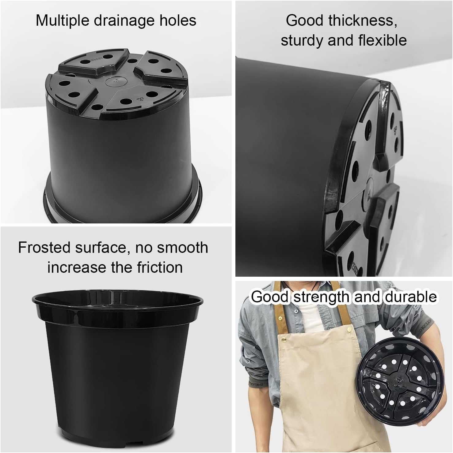 BTPLASTIK 3 Gallon Nursery Pots, 10 Inch Thickened Plant Pots with Drainage Holes, Plastic Round Planter for Outdoor Indoor Plants (12-Pack, Black)