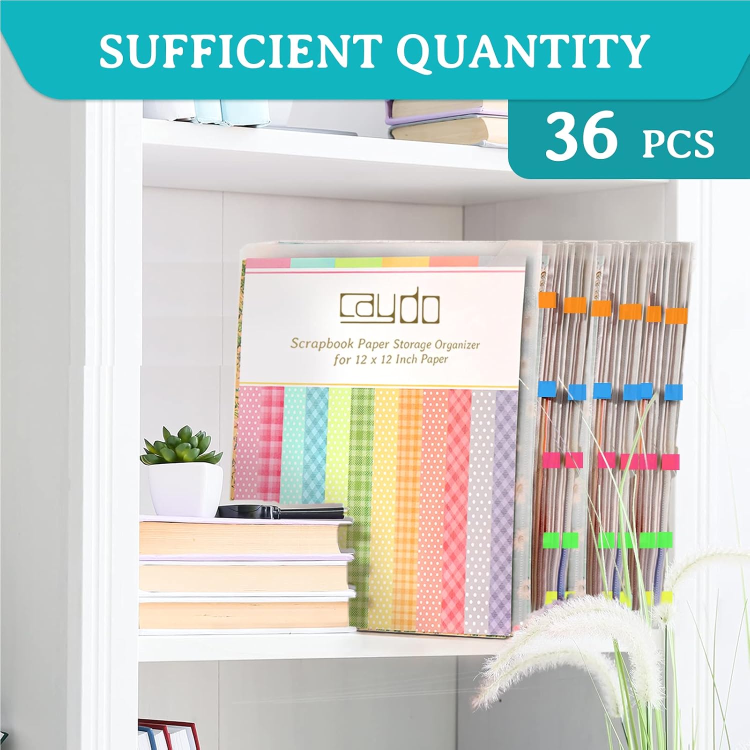 Caydo 48 Pieces Scrapbook Paper Storage with Different Sticky Index Tabs for Holding 12 x 12 Inch Scrapbook Paper, Cardstock, Vinyl Paper, Photos and Paper File