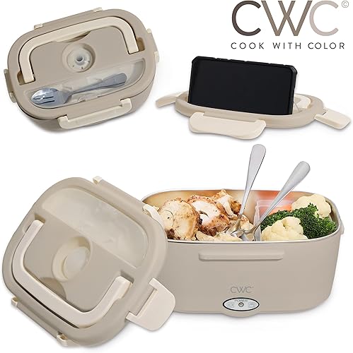 Miniatura 4 de COOK WITH COLOR Lonchera eléctrica portátil - Calentador de alimentos 2 en 1 para automóvil, camión, hogar, trabajo, comidas calientes para llevar,