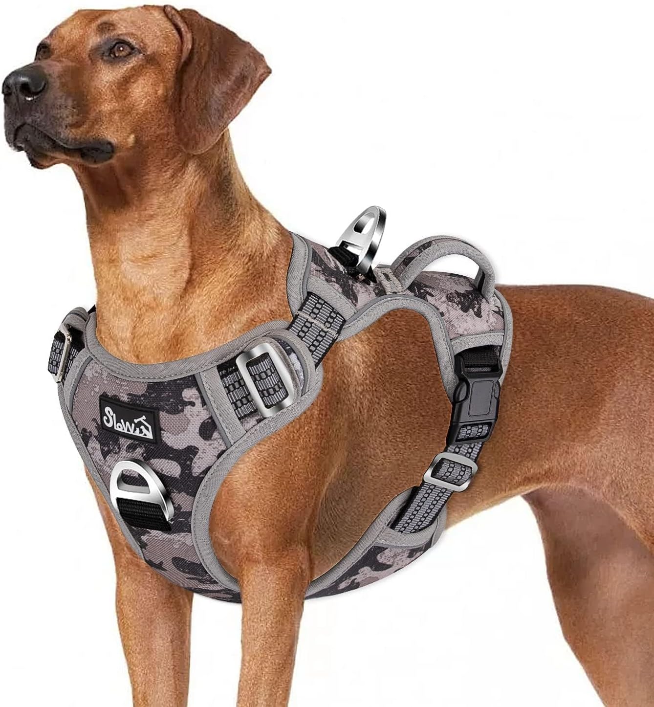 RETOLIT Dog Harness, No Pull Dog Harness with Easy Control Handle for Small Medium Large Dogs, Adjustable and Comfortable Dog Boby Chest Belt with Sturdy D-Rings for Pet Outdoor Training（Camo Gray,XL