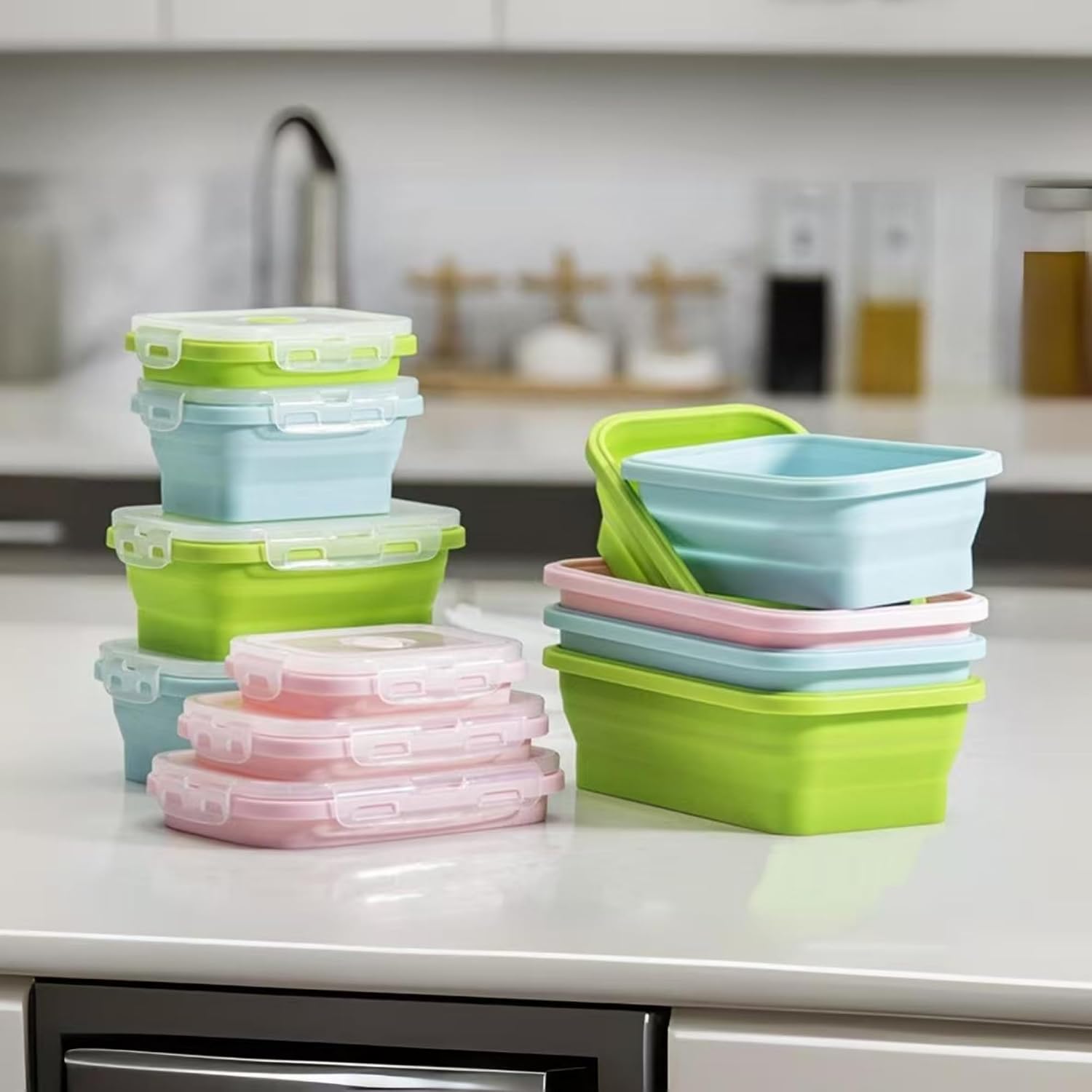 1pcs 350ml Silicone Foldable Bento Boxes - Airtight Sealed, Durable and Portable, Pink Color