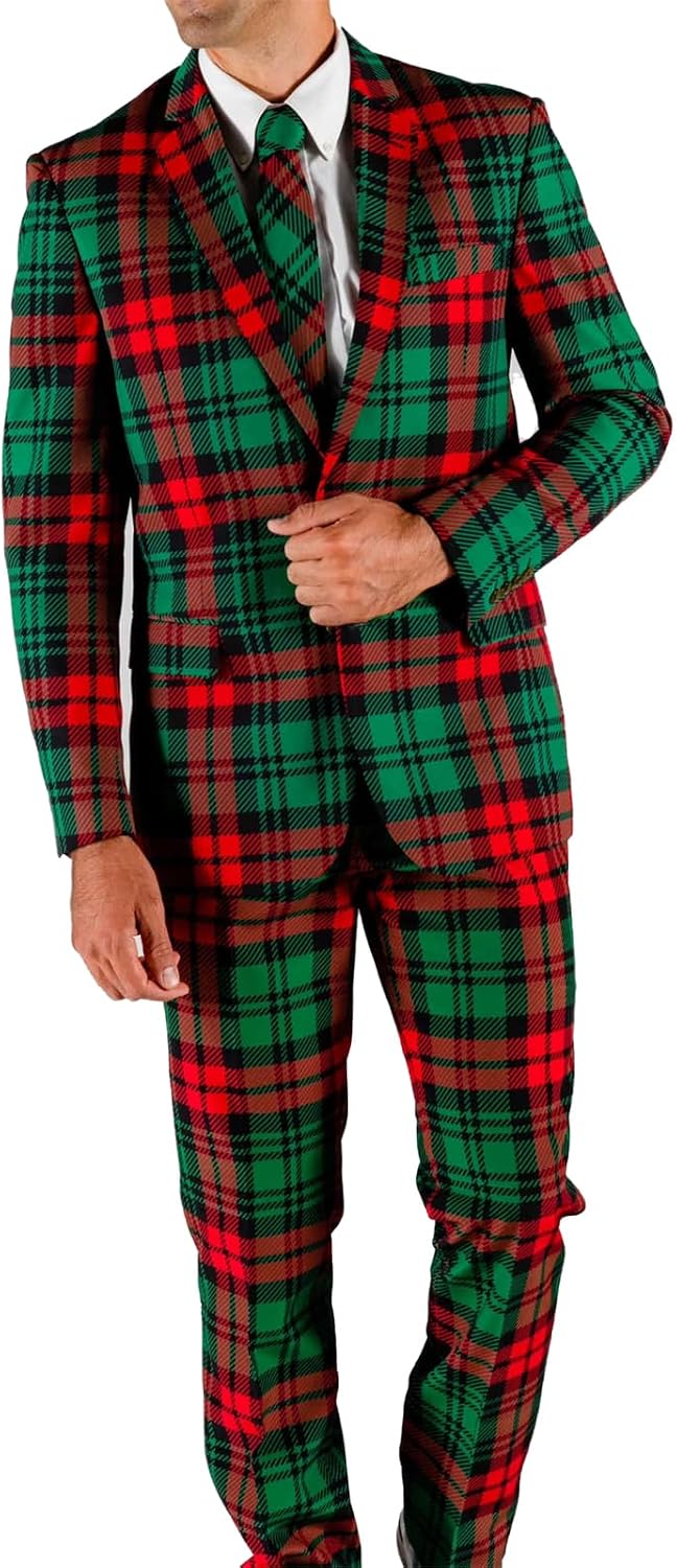 Men's Christmas Suit Plaid Christmas Theme Party Suit for Men Blazer Pants Tuxedo Set for Prom,Party,Graduation