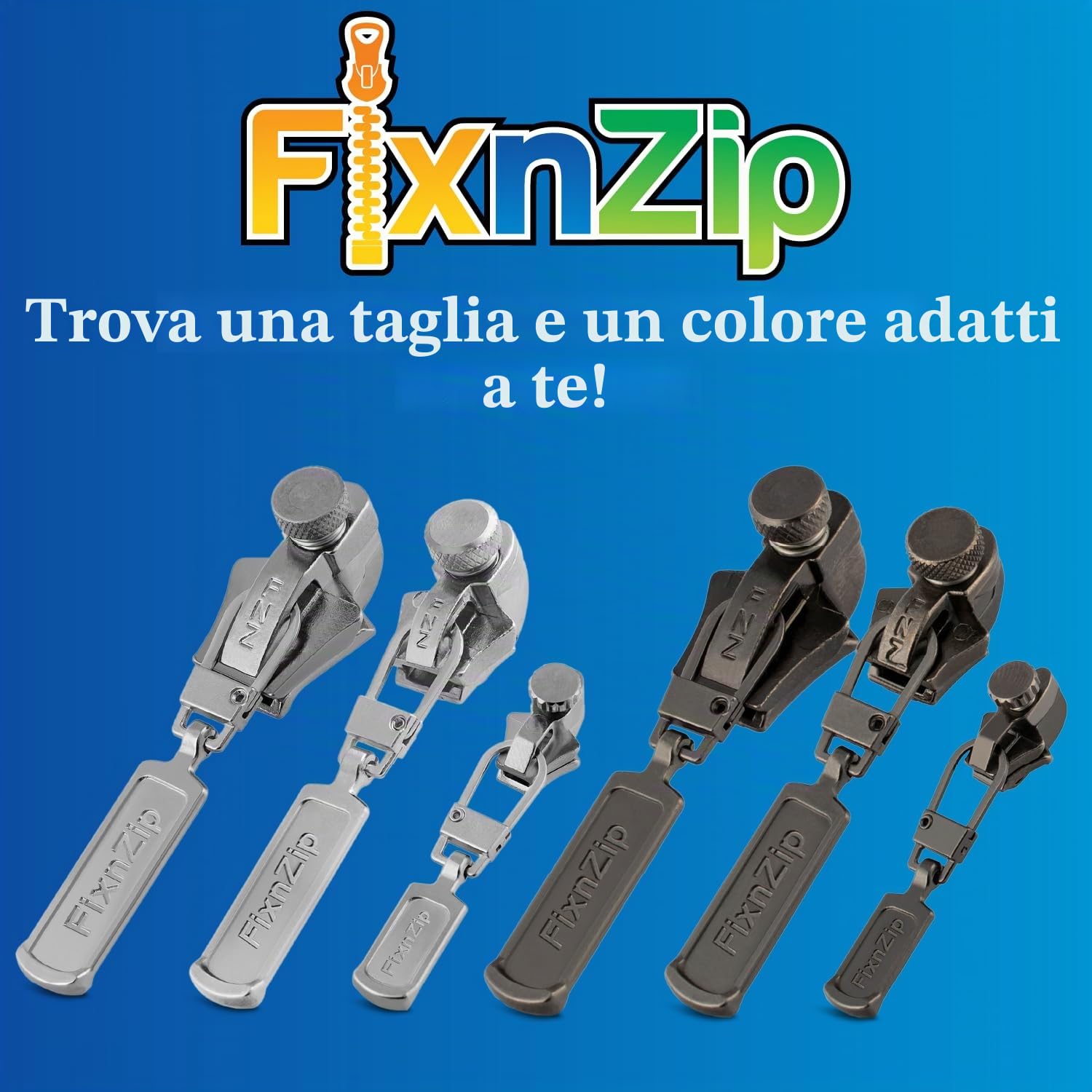 FixnZip Kit di riparazione universale per cerniere lampo, per giacche, bagagli, borse, kit di riparazione per cerniera di zaino (confezione da 3)