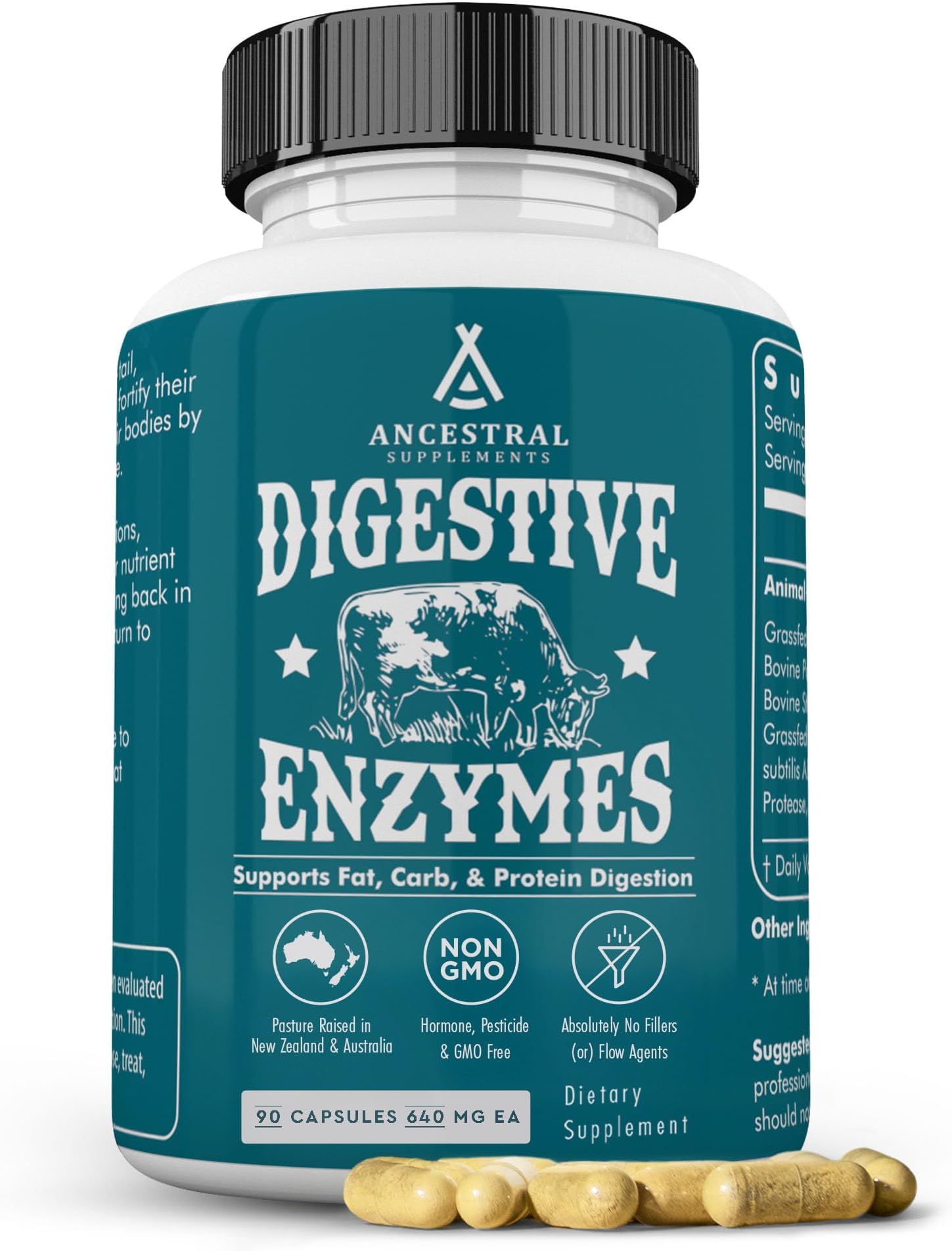 Digestive Enzymes for Women & Men, 90 Capsules, with Probiotics and Grass Fed Beef Organs, Supports Gut Health, Digestive Health & Nutrient Absorption, Allergen Free, Non GMO