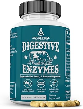 Ancestral Supplements Digestive Enzymes for Women & Men, 90 Capsules, with Probiotics and Grass Fed Beef Organs, Supports Gut Health, Digestive Health & Nutrient Absorption, Allergen Free, Non GMO