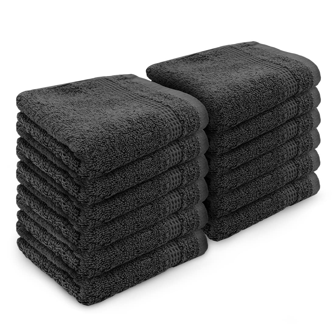 Velosso 12 Pack Premium Soft 100% Egyptian Cotton Ring Spun Soft Feel Face Cloths Flannel High Absorbent Spa, Gym, Sauna Face Towel (Charcoal Grey)