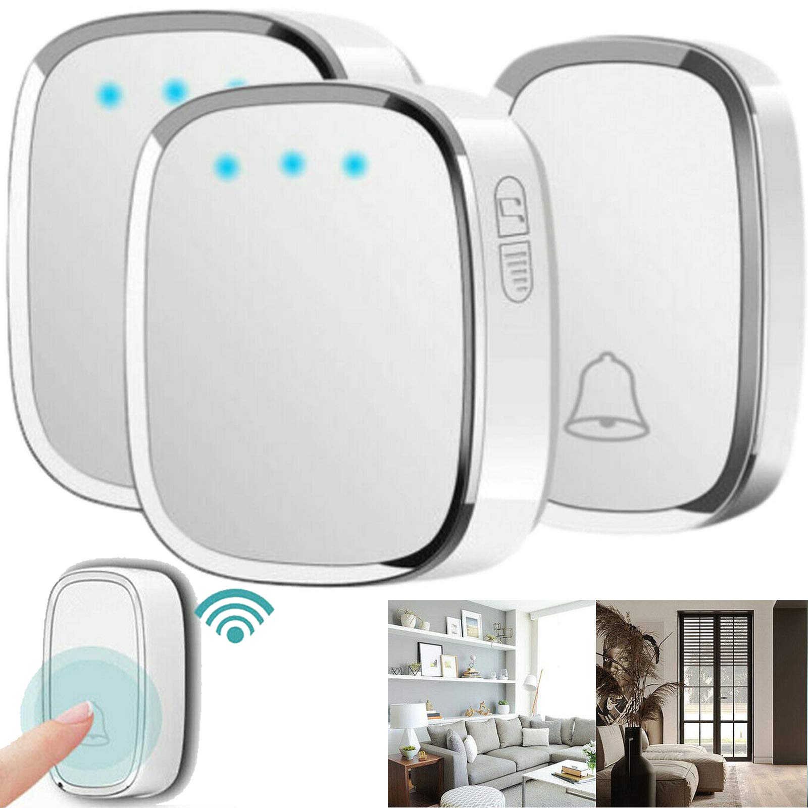 Hsha Women's White Wireless Doorbell, Wall Plug-In Wireless Door Chime 1000Ft/300M Long Range Door Bell With 36 Chimes Ringstones & 4-Level Volume, Mini Ip44 Waterproof With 2 Plug-In Receivers & 1 Push Button