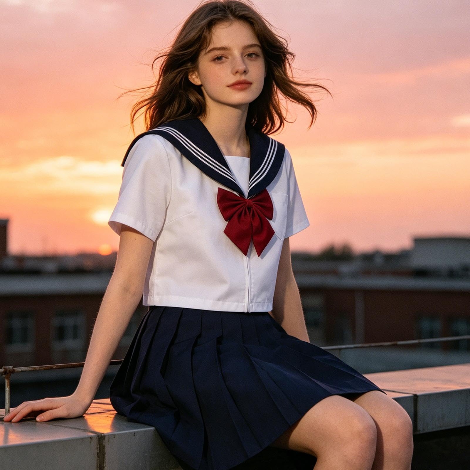 Uniforme da marinaio giapponese, gonna a pieghe comoda, abbigliamento da marinaio, cosplay, scuola, per eventi teatrali, cosplay, eventi, riunioni, feste, bambini, giovani studenti