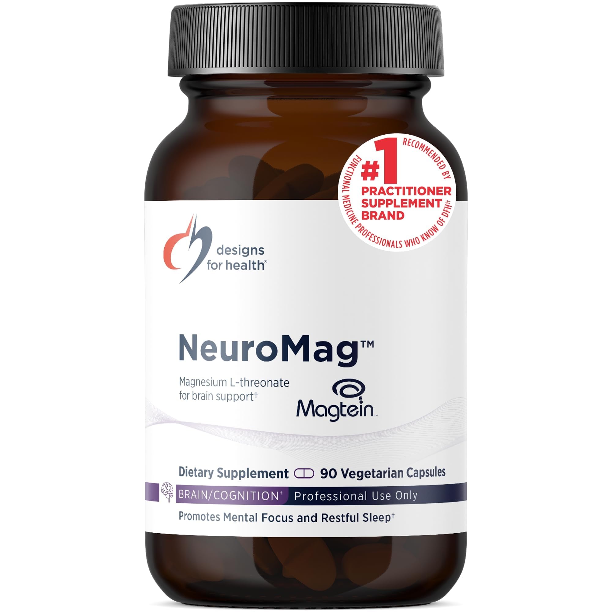 Designs für Gesundheit NeuroMag Magnesium L-Threonate - Chelat Magnesium Supplement von Magtein für Gehirngesundheit & Kognitive Funktion - Bioverfügbares Magnesium L Threonat (90 Vegan Kapseln)