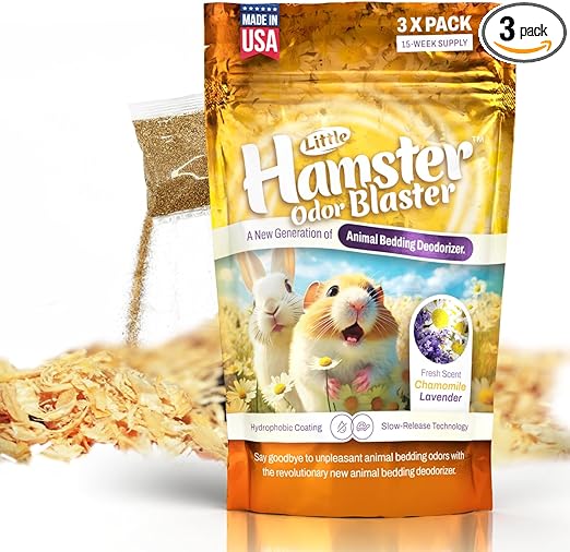 Little Hamster Odor Blaster | a New Generation Of Animal Bedding Deodorizer | Unique Formula for Slow Release | Natural Fresh Scent - Lavender & Chamomile | Up to 15 Weeks Supply | 3 x 0.5oz bags