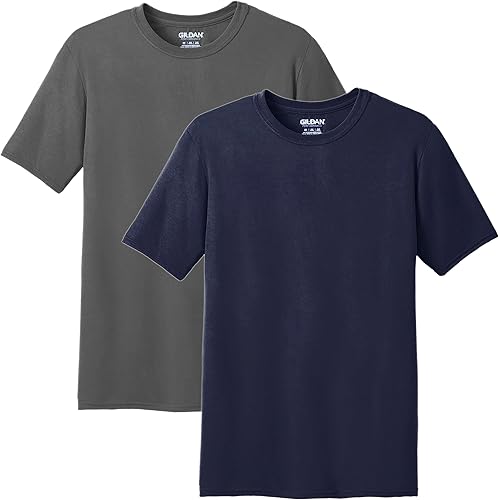 Gildan Men's Moisture Wicking Polyester Performance T-Shirt, 2-Pack Charcoal/Navy