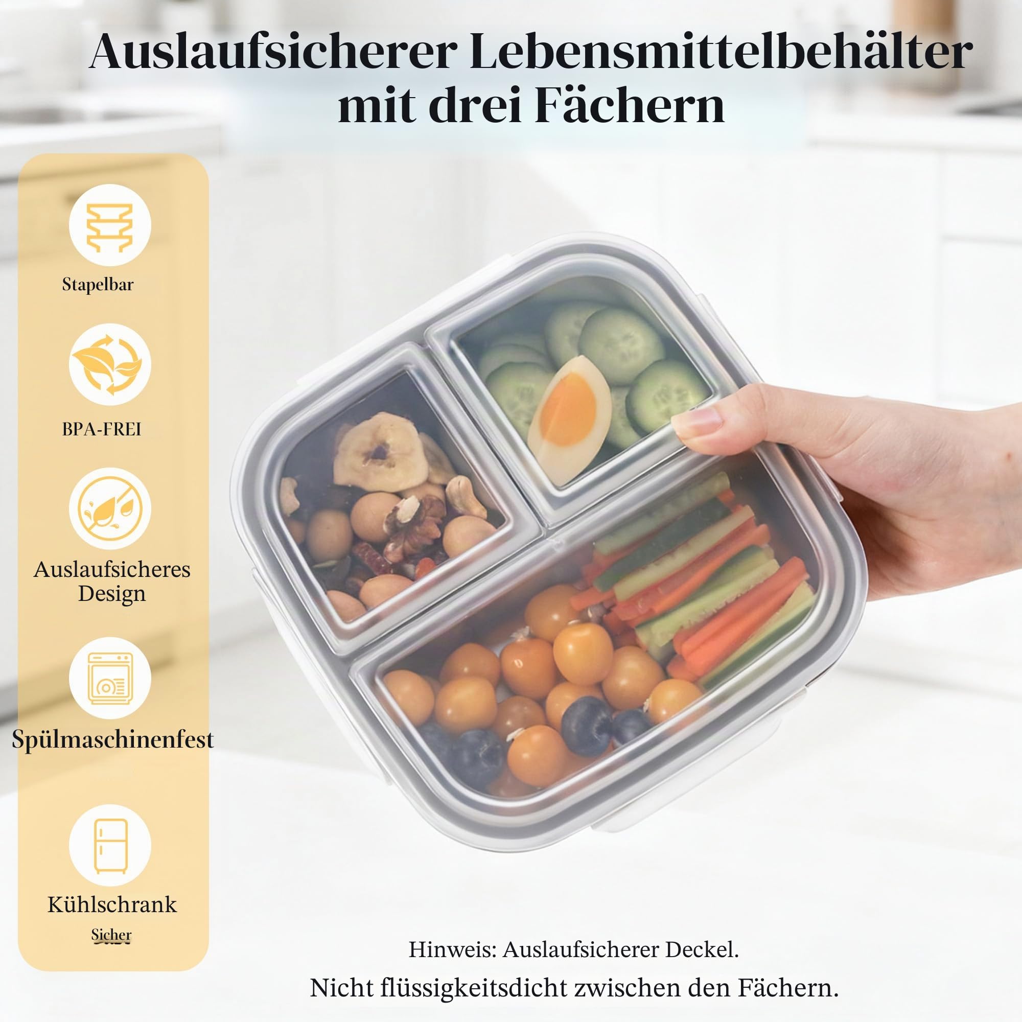 Misichao Edelstahl Snackbox mit 3 Fächern | Wiederverwendbare kleine Bento-Lunchbox für Kinder und Erwachsene, geteilter Essensbehälter für Schule, Arbeit, Reisen (4, Grau)