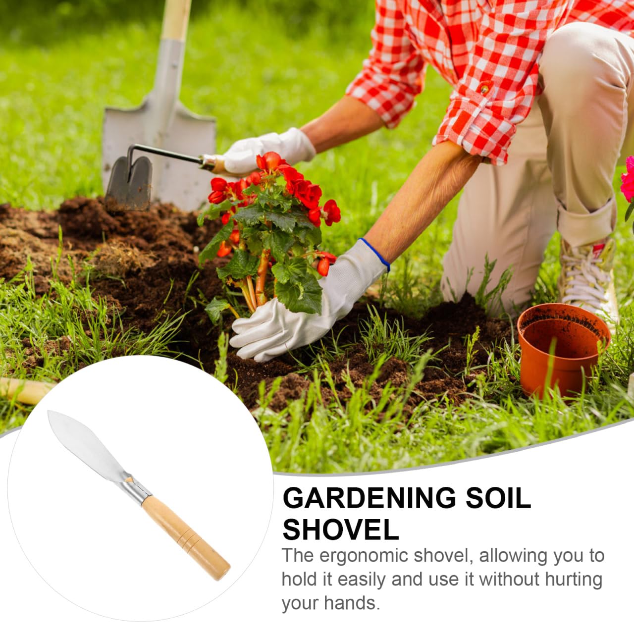 Cabilock Gardening Shovel Garden Hand Trowel, Small Stainless Steel Heavy Duty Shovel with Ergonomic Wooden Handle Gardening Spade Tools for Digging, Planting, Transplanting, Weeding