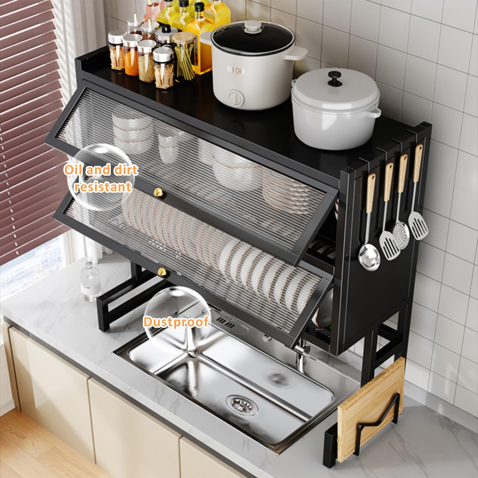 Escurridor de platos extensible sobre el fregadero, acero al carbono, gran capacidad, ajustable, ahorra espacio, para platos, vasos, cuencos y cubiertos, 95 x 28 x 90 cm