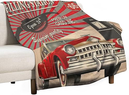 Miniatura 55 de Manta clásica retro para automóvil, diseño clásico de automóvil clásico americano, diseño de motocicleta, manta de franela súper suave para cama y