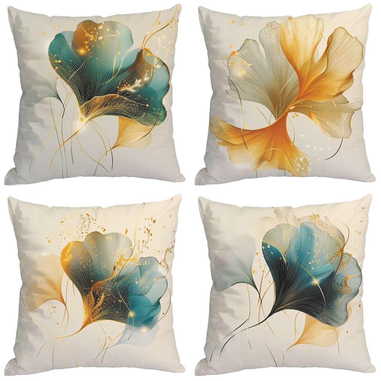 Housses de coussin extérieur lin blanc motif ginkgo élégant pour terrasse haut de gamme