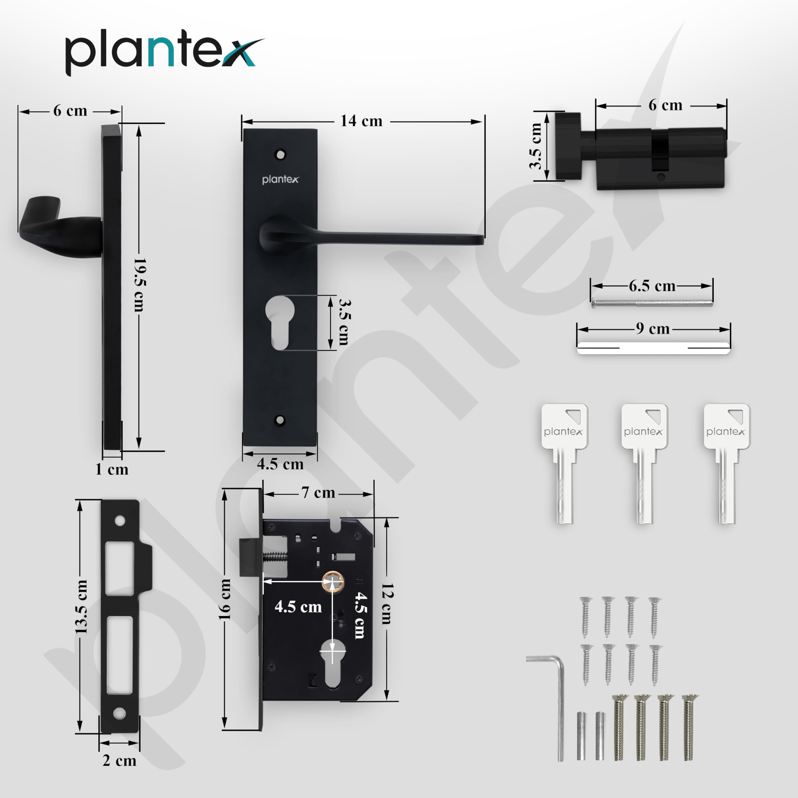 Plantex Heavy-Duty Door Lock Set - Main Door Lock Handle Set/ 6-Lever Lock Mechanism Mortise Lock with 3 Keys, Brass Lock Body & Cylinder (8060 - Z-Black) 1