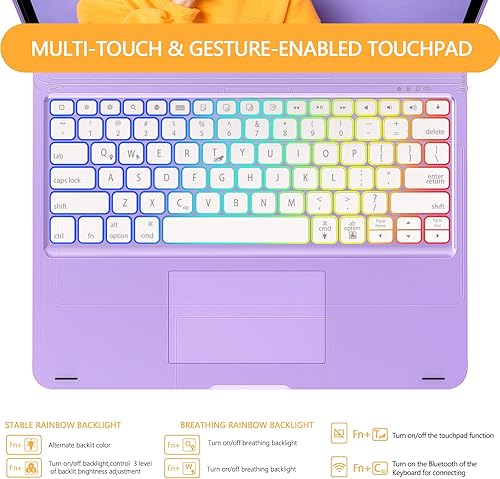 Miniatura 5 de Funda con teclado táctil para iPad Air 13 M2 2024, iPad Pro 12.9 con teclado de 65433 generación, trackpad, rotación de 360, cubierta de teclado